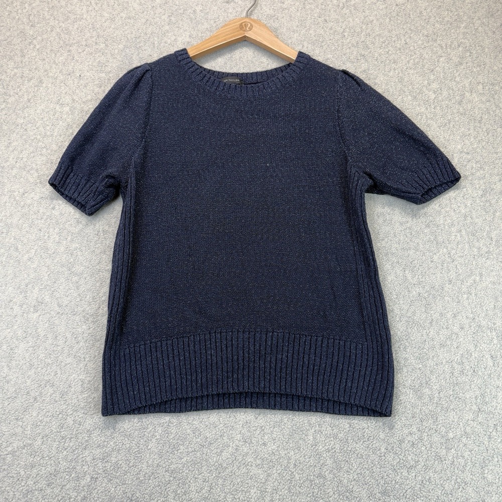 Ann Taylor Women's Navy Blue Short Sleeve Knit Sweater Size M